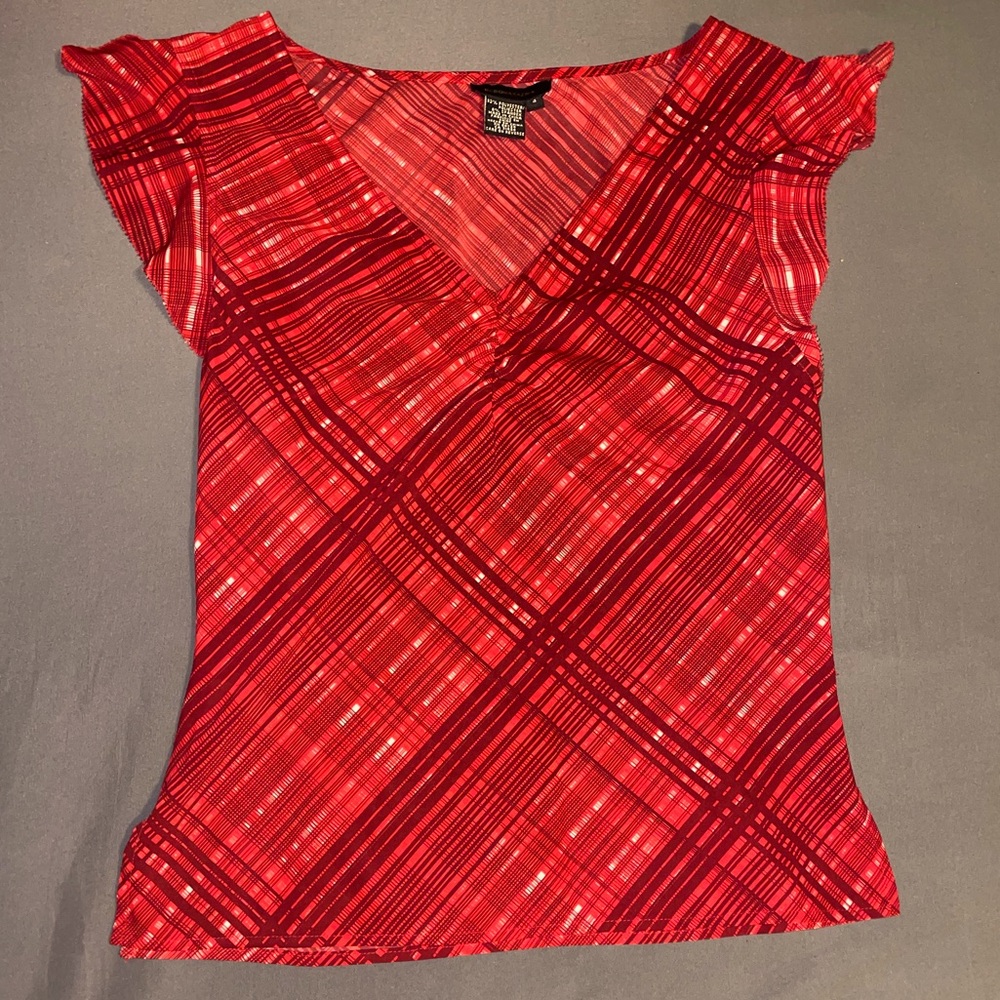 super cute BCBG maxArzria vintage top with red striped pattern